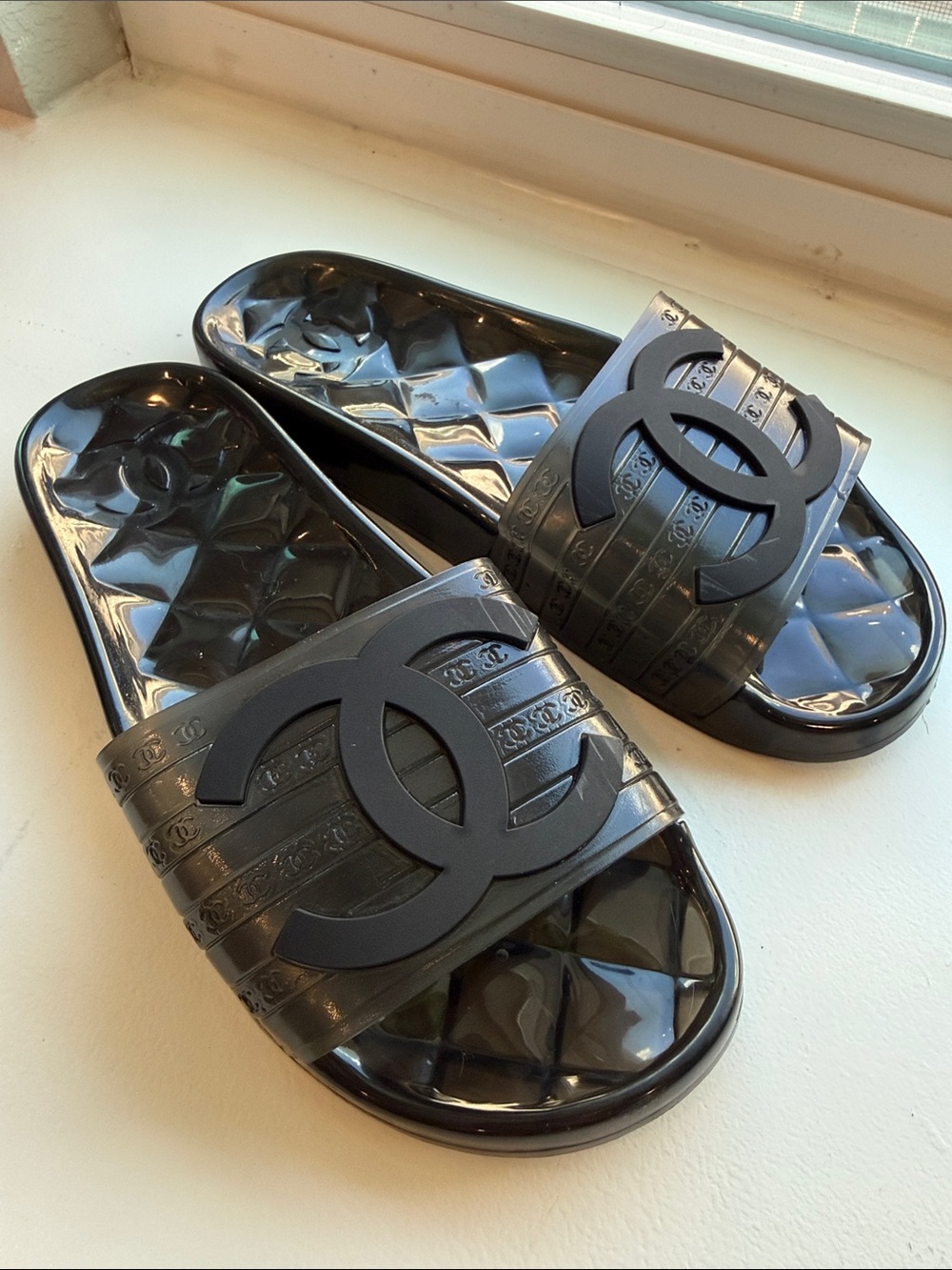 Chanel CC Jelly Sandal Slides Black PVC